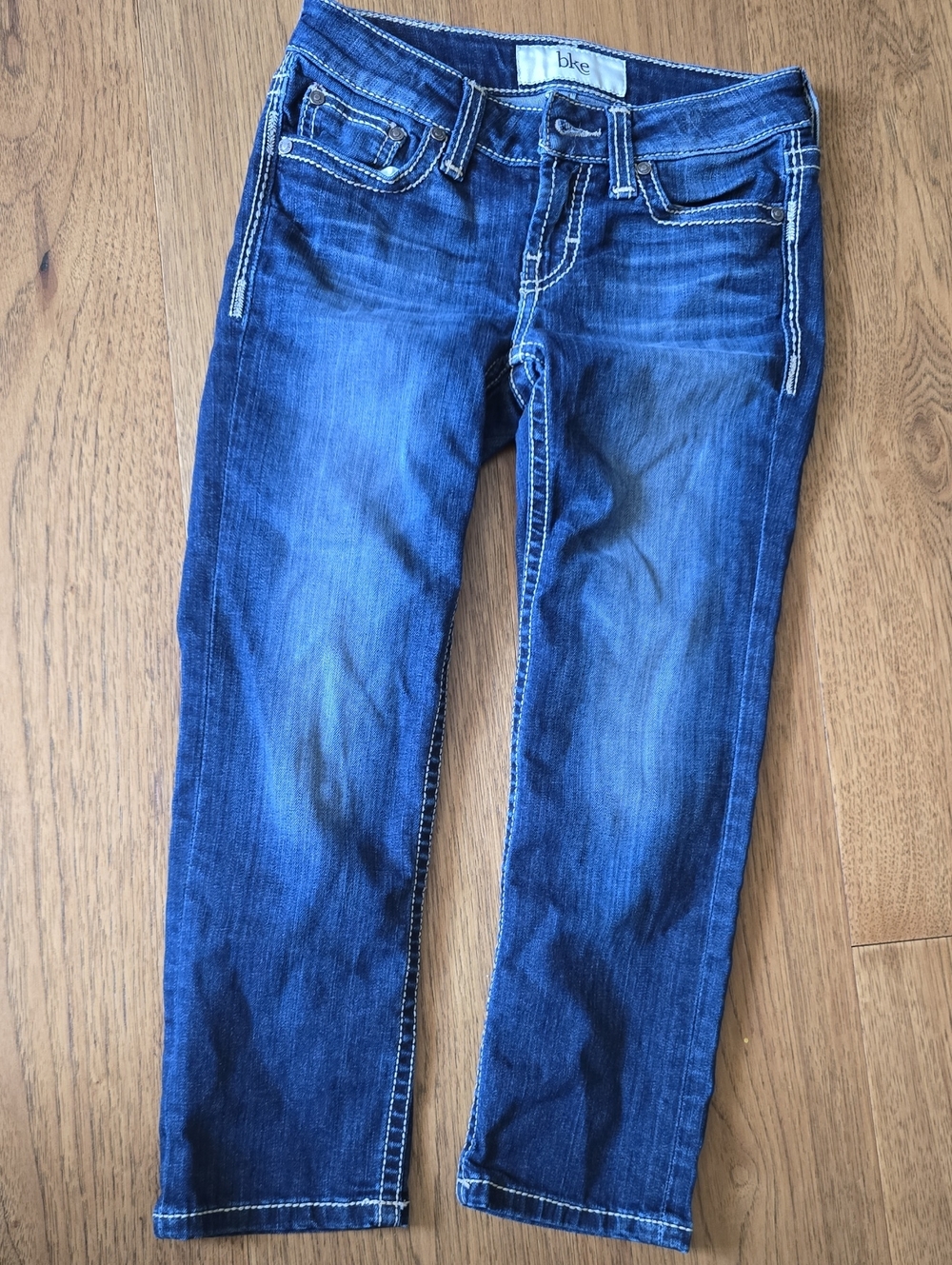 BKE Girls Blue Crop Jeans with Contrast Stitching